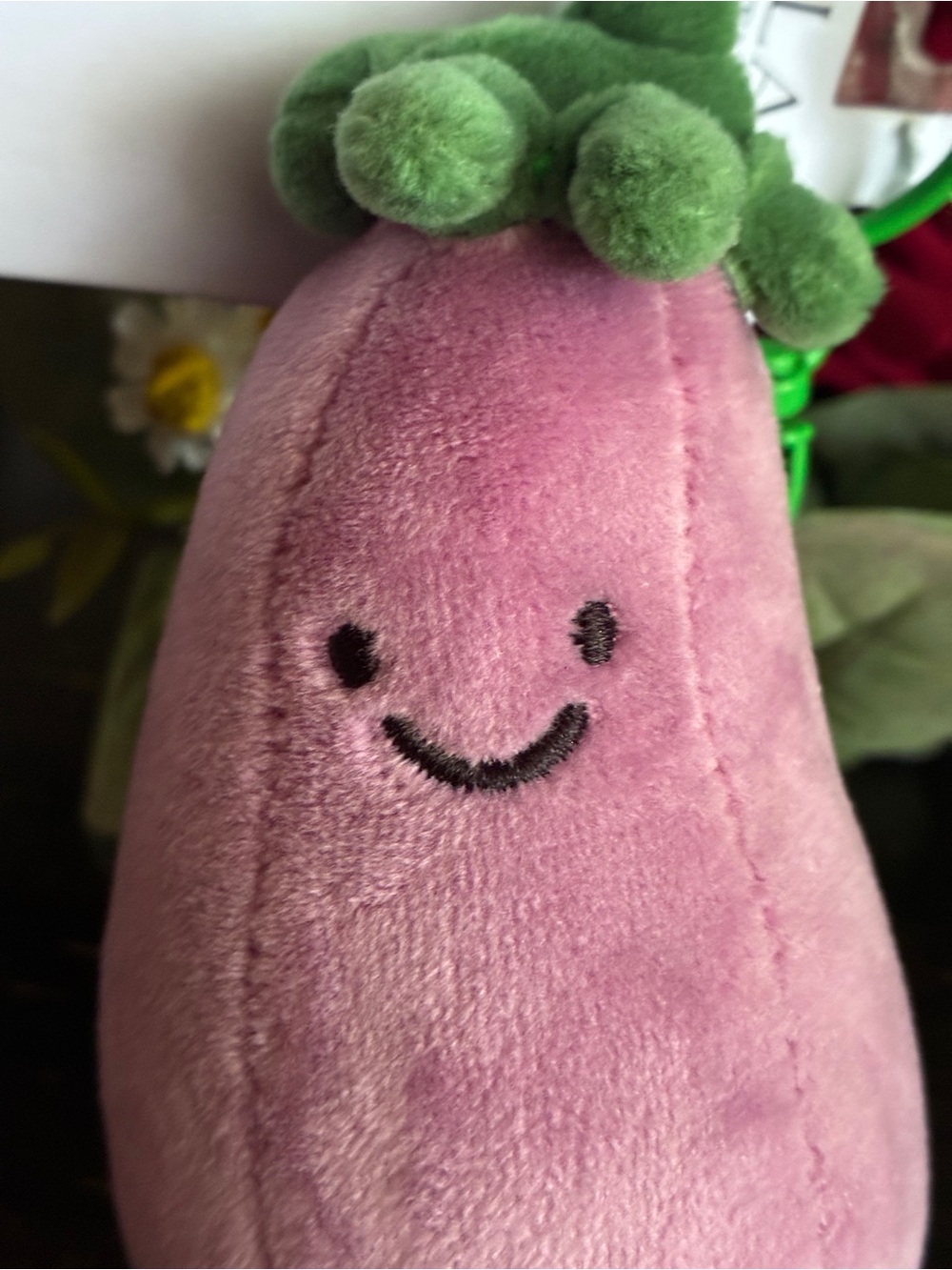 Plush Eggplant Keychain Bag Charm - Pink and Green - Picture 6 of 9